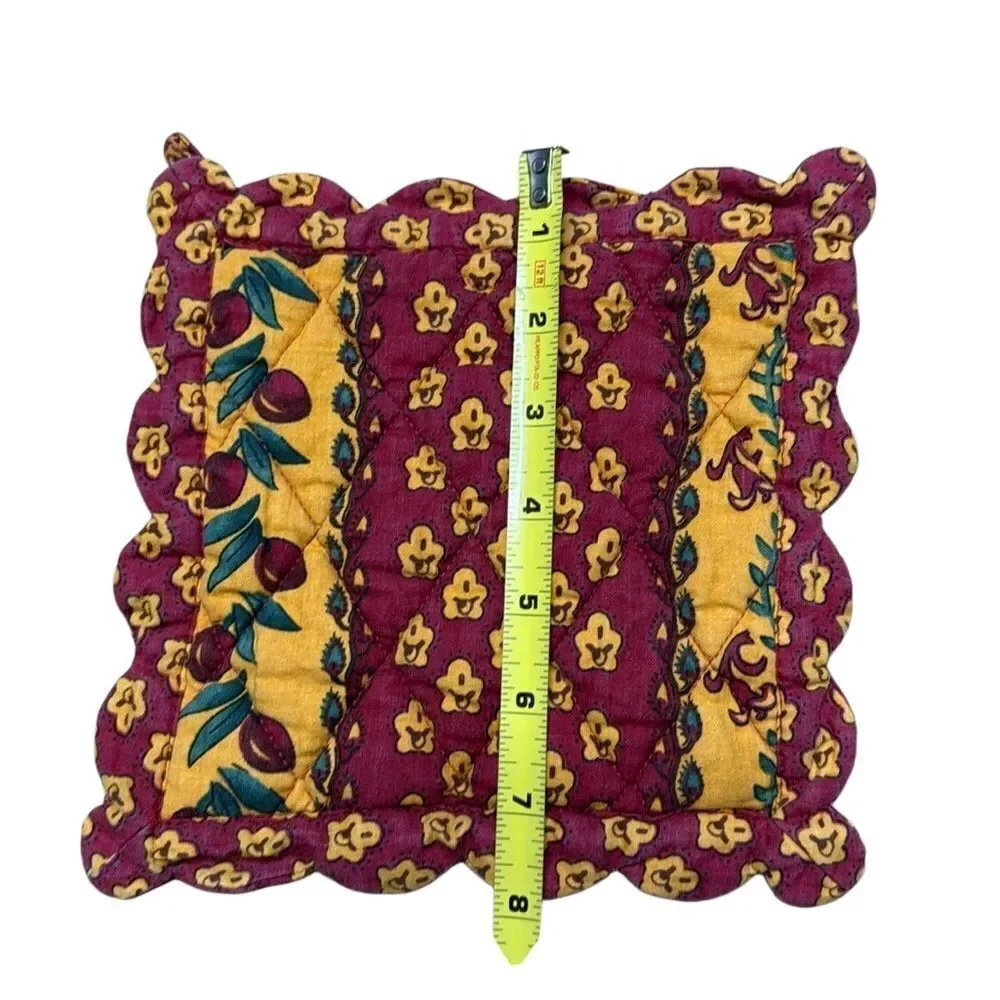 Vintage French Country Red and Yellow Quilted Scalloped Pot Holder
